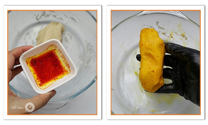 خمیر بادامی زعفران را آماده کنید خمیر بادامی زعفران را آماده کنید