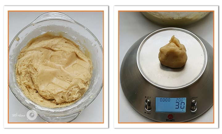 مقدار خمیر کوکی را روی قرار قرار دهید تا وزن شود