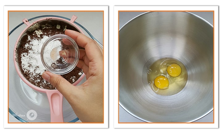 تخم مرغ ها را در ظرف بریزید برای کیک شیفون شکلاتی