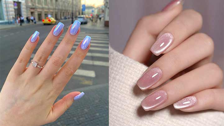 طراحی ناخن کلاسیک با لاک ژل آبی