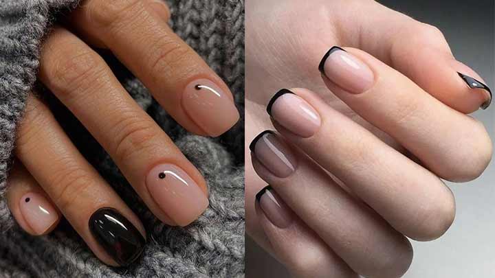 دیزاین ناخن مینیمال با فرنچ مشکی