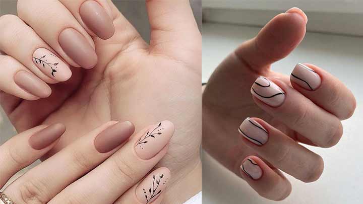 دیزاین ناخن مینیمال با طرح برگ دیزاین ناخن مینیمال با طرح برگ