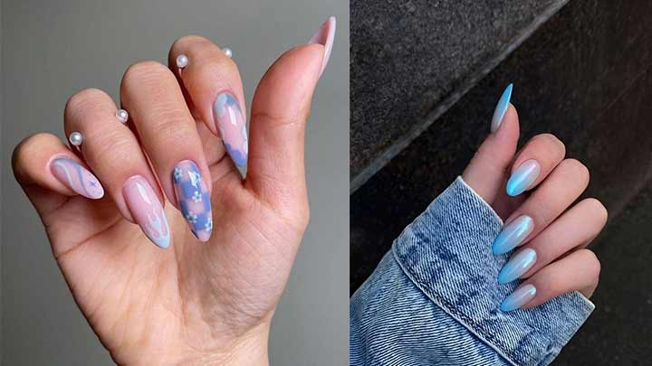 دیزاین ناخن ترند با لاک ژل رنگ یاسی