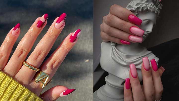 دیزاین ناخن ترند با لاک ژل رنگ صورتی دیزاین ناخن ترند با لاک ژل رنگ صورتی