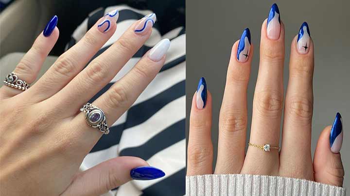 دیزاین ناخن ترند با لاک ژل رنگ آبی دیزاین ناخن ترند با لاک ژل رنگ آبی