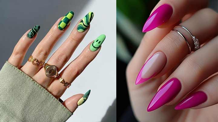 دیزاین ناخن سبز و صورتی دیزاین ناخن سبز و صورتی