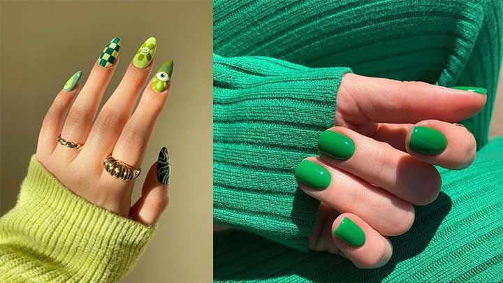دیزاین ناخن با لاک ژل رنگ سبز