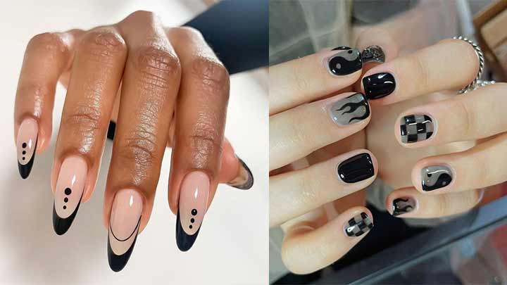 کاشت ناخن مشکی طرح دار کاشت ناخن مشکی طرح دار