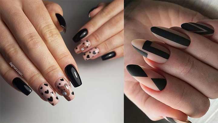طراحی ناخن هلویی مشکی طراحی ناخن هلویی مشکی