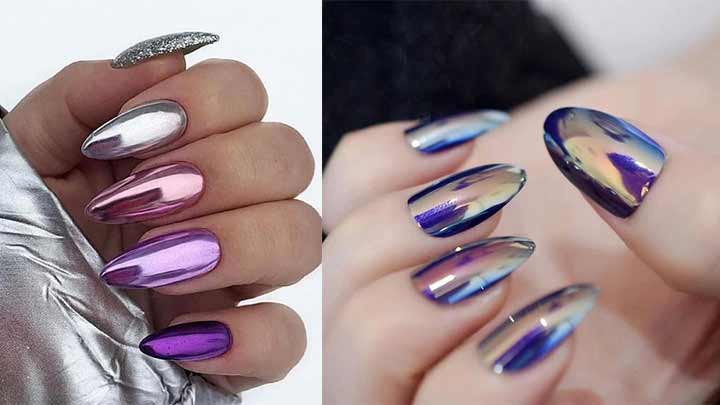 ناخن کروم رنگ یاسی ناخن کروم رنگ یاسی