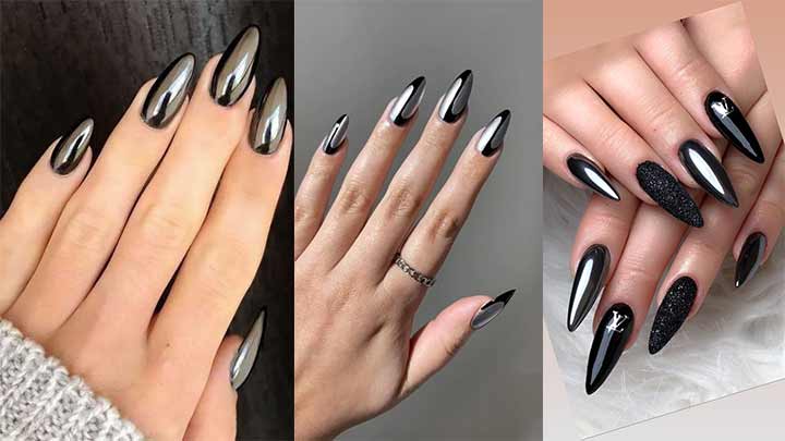 ناخن کروم رنگ مشکی ناخن کروم رنگ مشکی