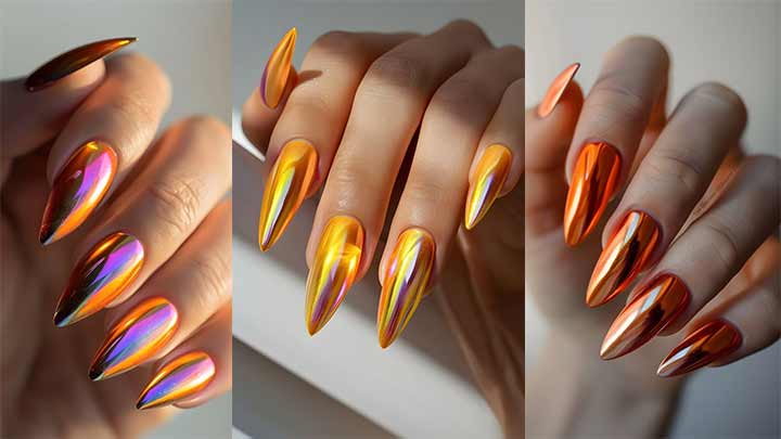 ناخن کروم رنگ نارنجی ناخن کروم رنگ نارنجی