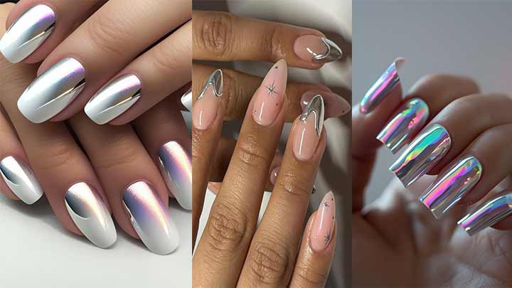 ناخن کروم با فرنج نقرهای ناخن کروم با فرنج نقرهای