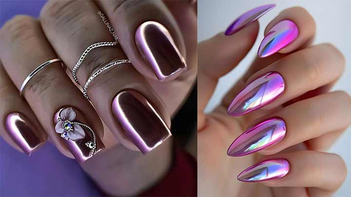 ناخن کروم با طرح گل ناخن کروم با طرح گل