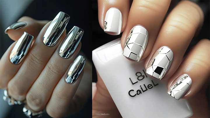 دیزاین ناخن لاک کروم نقرهای دیزاین ناخن لاک کروم نقرهای