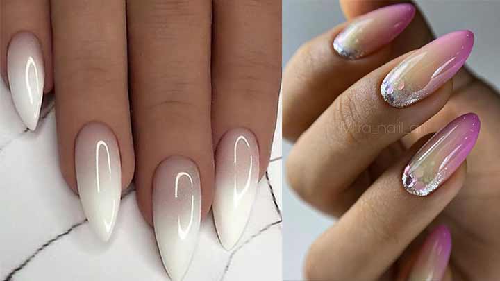 نـاخن آمبره سفید صورتی نـاخن آمبره سفید صورتی