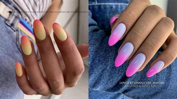 آمبره ناخن صورتی آبی آمبره ناخن صورتی آبی