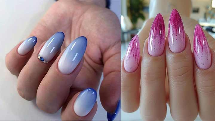 ناخن آمبره رنگ صورتی ناخن آمبره رنگ صورتی