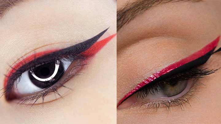 خط چشم دو رنگ با رنگ های قرمز و مشکی