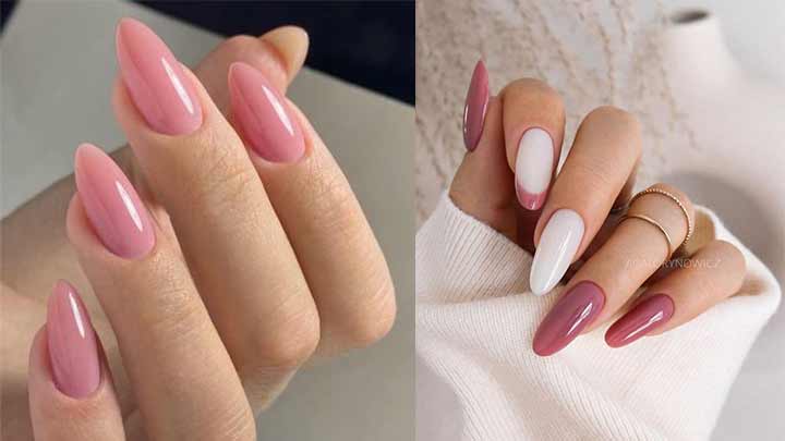 ترکیب رنگ نود سفید و صورتی برای طراحی ناخن