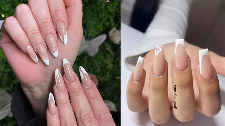 طرح ناخن قلبی فرنچ شیک سفید طرح ناخن قلبی فرنچ شیک سفید