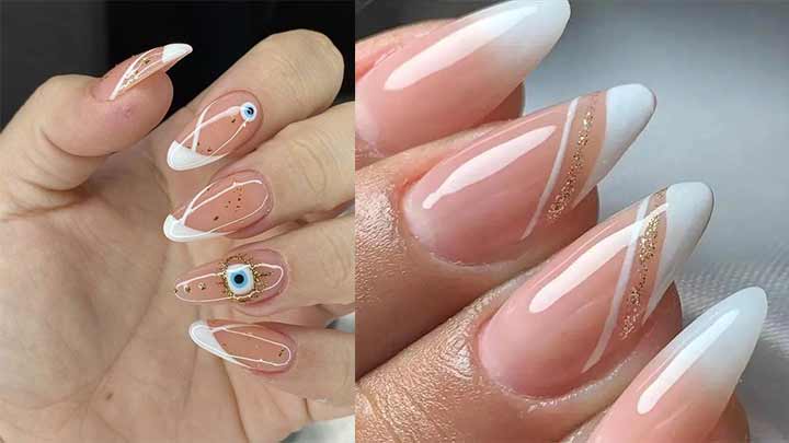 ناخن طرحدار با فرنچ ساده سفید ناخن طرحدار با فرنچ ساده سفید