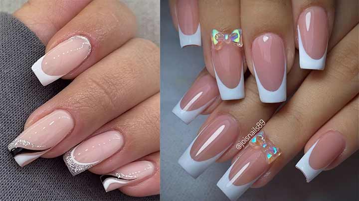 ناخن با فرنچ سفید پاپیونی دخترانه ناخن با فرنچ سفید پاپیونی دخترانه