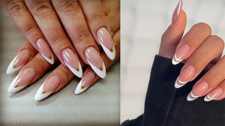 فرنچ ناخن بیضی سفید فرنچ ناخن بیضی سفید