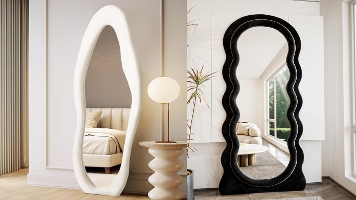 آینه معلق موجی از آینه‌های چوبی نامتقارن دکوراتیو؛ مدرن و شیک