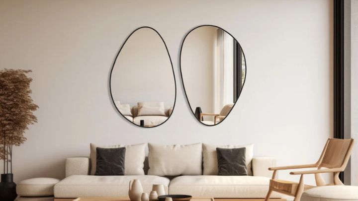 آینه تمام قد و منحصر به فرد از آینه‌های چوبی نامتقارن دکوراتیو؛ مدرن و شیک