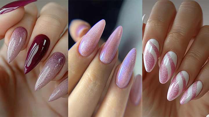 طرح ناخن صورتی شاین دار
