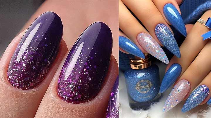 دیزاین ناخن با لاک آبی شاین