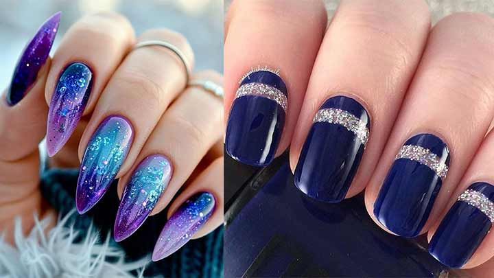 طراحی ناخن با لاک شاین دار نقره‌ای