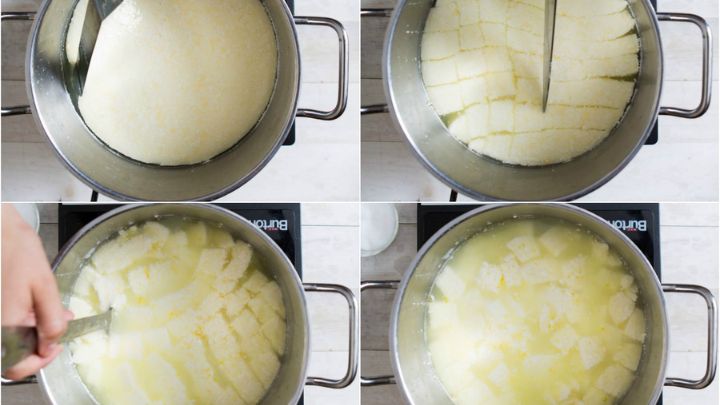 مراحل تهیه پنیر موزارلا خانگی مراحل تهیه پنیر موزارلا خانگی