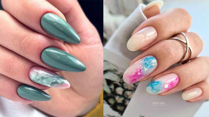 طرح ناخن مرمر با لاک ژل سبز رنگ طرح ناخن مرمر با لاک ژل سبز رنگ