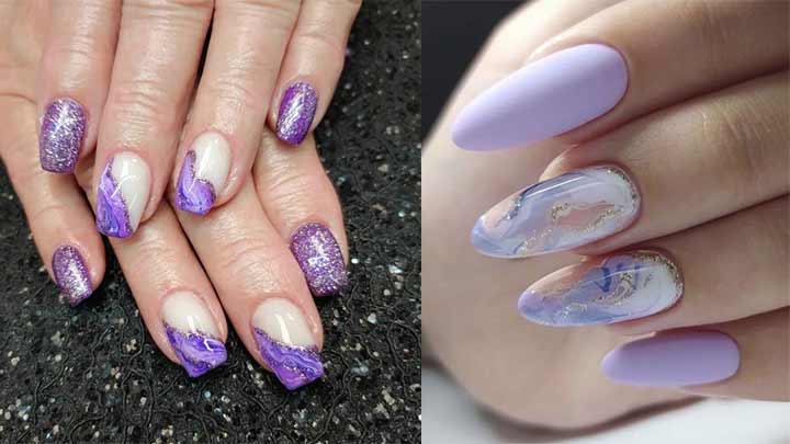 دیزاین ناخن مرمر جذاب تابستانی با رنگ یاسی دیزاین ناخن مرمر جذاب تابستانی با رنگ یاسی