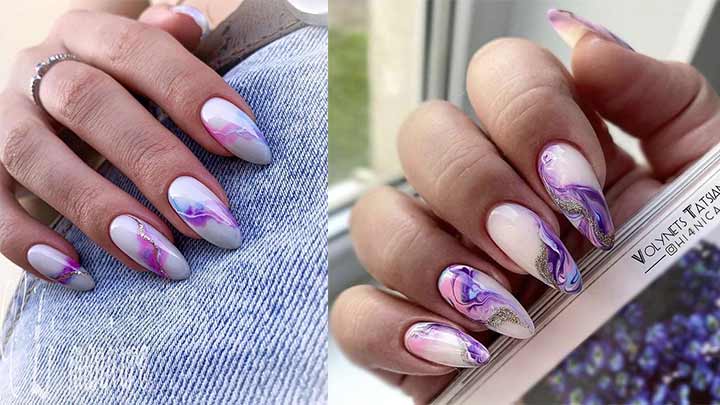 طرح مرمر ناخن رنگ یاسی جذاب طرح مرمر ناخن رنگ یاسی جذاب