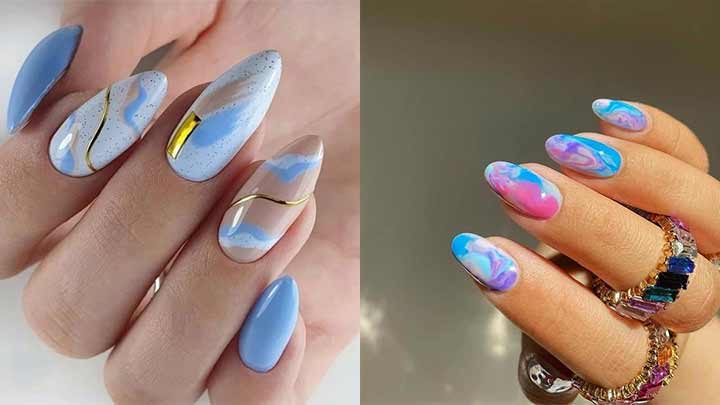 لاک ژل آبی برای طرح ناخن مرمر لاک ژل آبی برای طرح ناخن مرمر