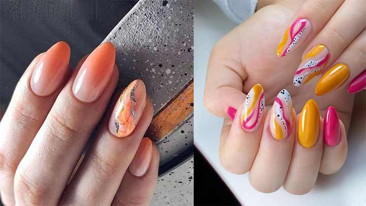طرح ناخن ماربل با لاک ژل نارنجی طرح ناخن ماربل با لاک ژل نارنجی