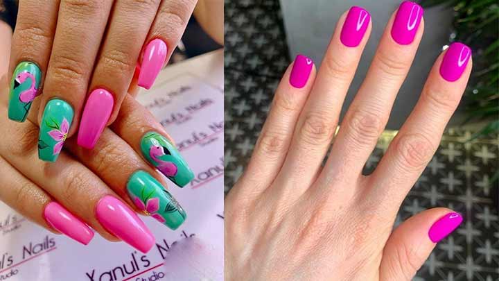 ناخن تابستانه رنگ صورتی و سبز ناخن تابستانه رنگ صورتی و سبز