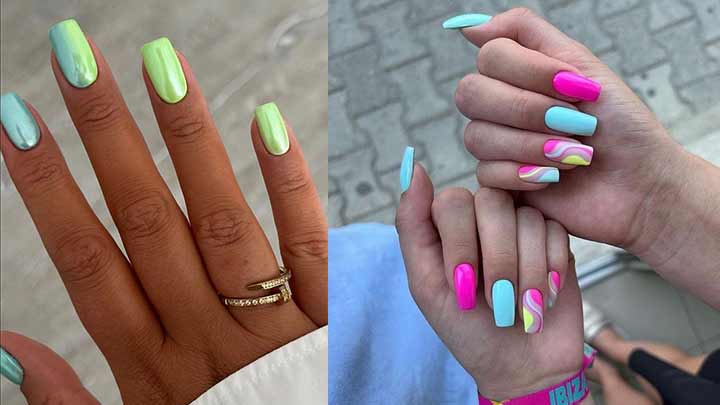 ناخن تابستانه رنگ شاد مونوکروم ناخن تابستانه رنگ شاد مونوکروم