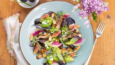 طرز تهیه سالاد مرغ گرم با سس انجير برای شام