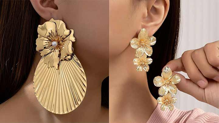 گوشواره طرح گل با برگ گوشواره طرح گل با برگ