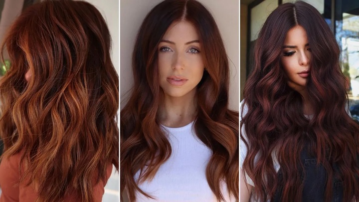 قهوه‌ای تیره با رنگ‌های شاه بلوطی از رنگ موی پاییزی ترند 2024