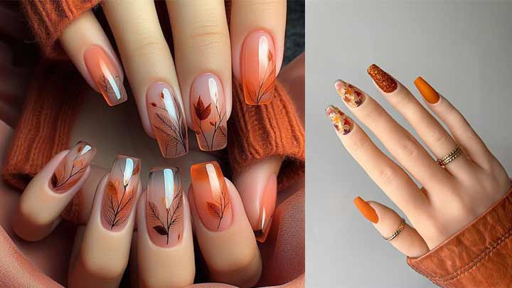 ناخن پاییزی با طرح برگ ناخن پاییزی با طرح برگ