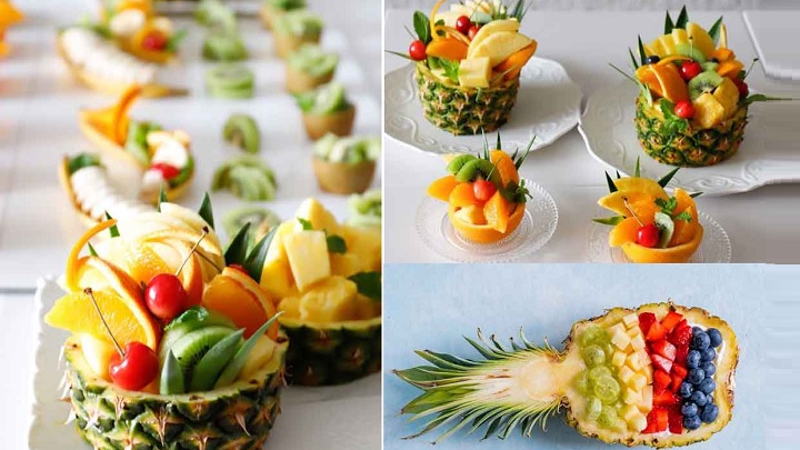 تزیین میوه‌های خرد شده با آناناس