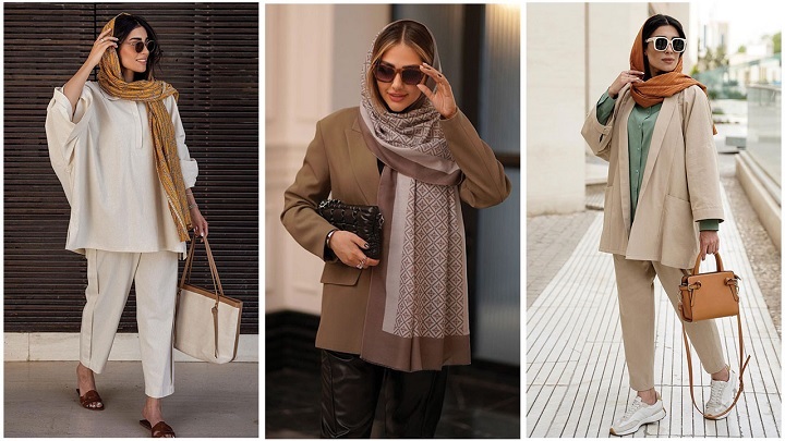 استایل مینیمال با حجاب در ایران با مانتو و شال