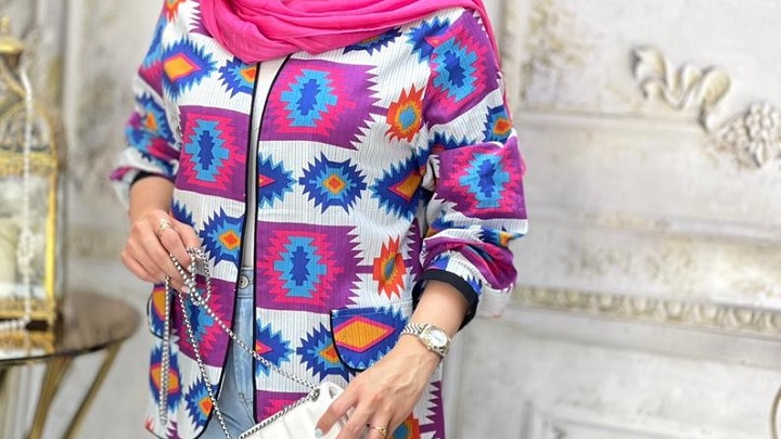 مانتو کتی طرح دار با رنگ بنفش مانتو کتی طرح دار با رنگ بنفش