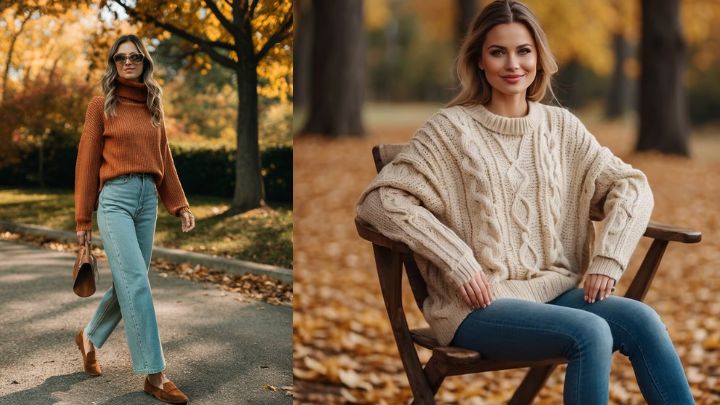 استایل پاییزی به روز با بافت و شلوار جین استایل پاییزی به روز با بافت و شلوار جین