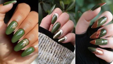 طرح ناخن با رنگ سبز برای شروع پاییز